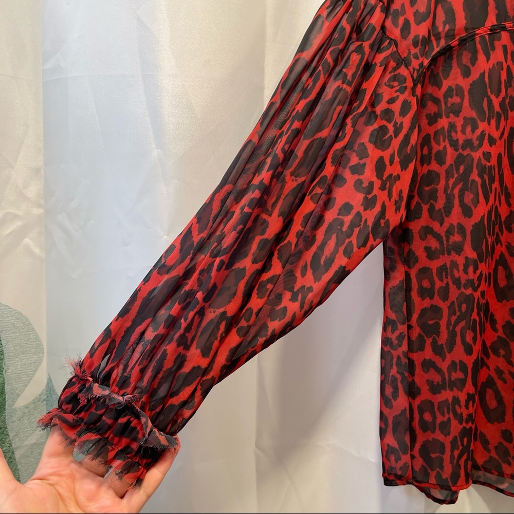 Zara Red Leopard Print Blouse Small - image 3